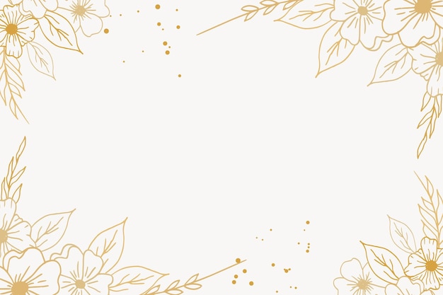 Fundo floral dourado elegante com flores desenhadas à mão e borda de folhas