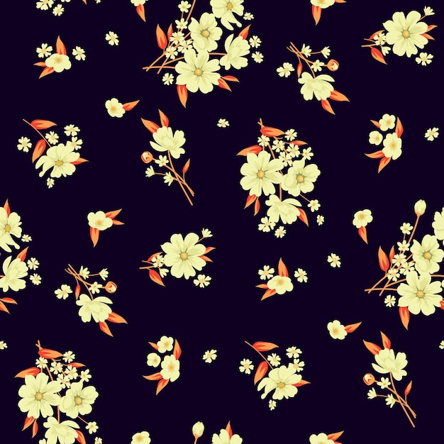 Fundo floral na moda com flores pequenas elegantes em campo para papel de parede digital e vestuário no modelo de vetor ornamentado estilo liberdade