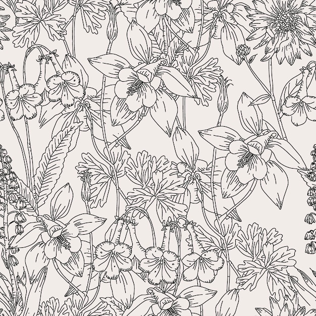 Fundo floral sem costura estético mínimo desenho de padrão desenhado à mão vetor