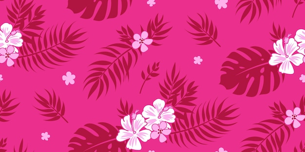 Vetor fundo floral tropical sem costura com folhas de palmeira para tecido de vestido de verão