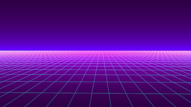 Fundo futurista em estilo retrô Paisagem de grade digital dos anos 80 Fundo vetorial para festa