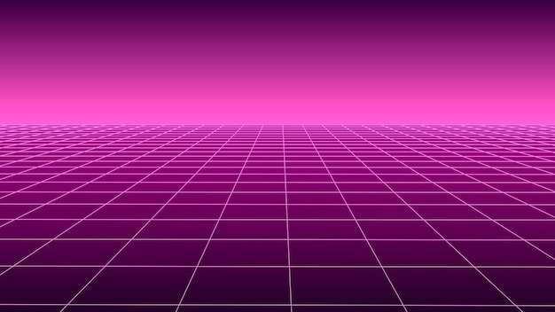 Fundo futurista em estilo retrô Paisagem de grade digital dos anos 80 Fundo vetorial para festa