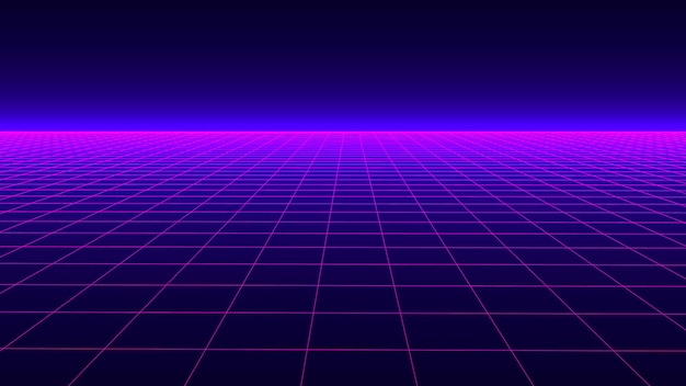 Fundo futurista em estilo retrô Paisagem de grade digital dos anos 80 Fundo vetorial para festa