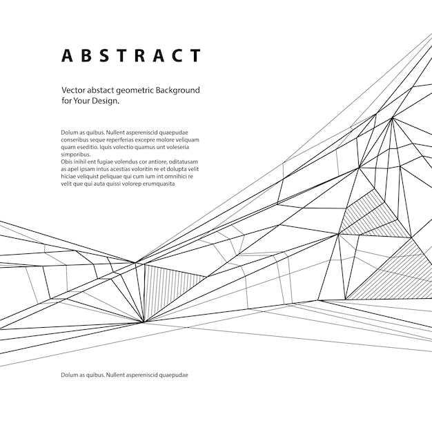 Vetor fundo geométrico abstrato vetorial, ilustração de linhas pretas e brancas de estilo contemporâneo.