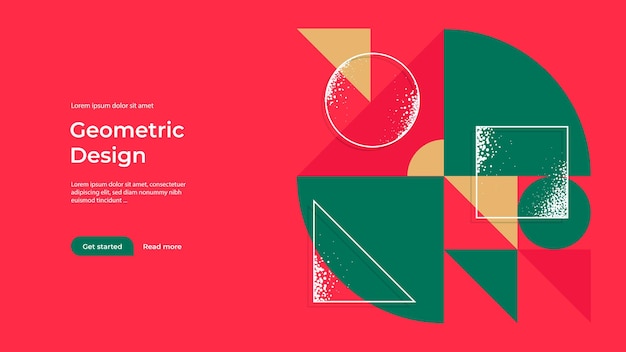 Fundo geométrico com composição de quadrados e triângulos nas cores vermelha e verde