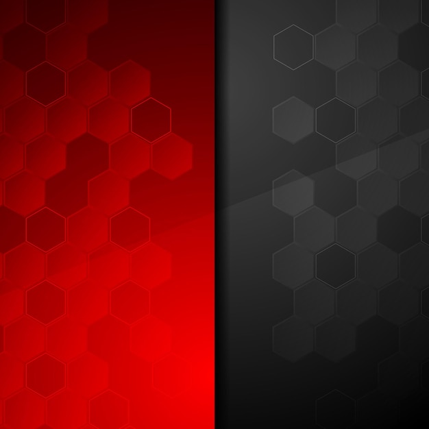 Fundo geométrico preto vermelho dos hexágonos do contraste