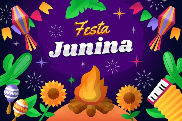 Vetor fundo gradiente para celebrações de festas juninas brasileiras