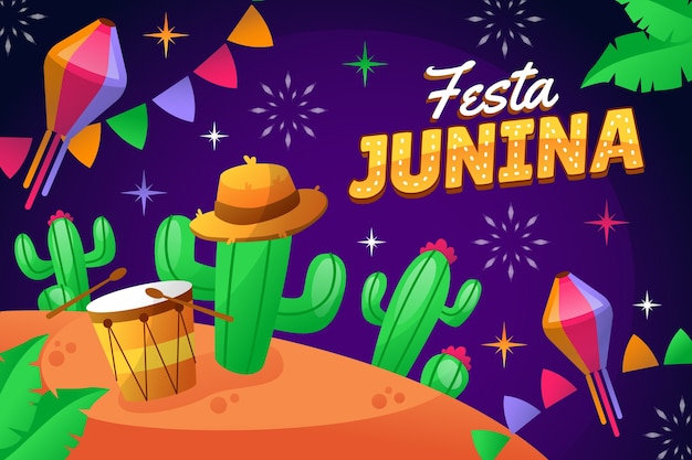 Vetor fundo gradiente para celebrações de festas juninas brasileiras