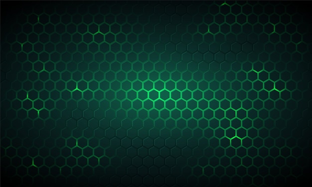 Fundo hexagonal de tecnologia verde escuro.