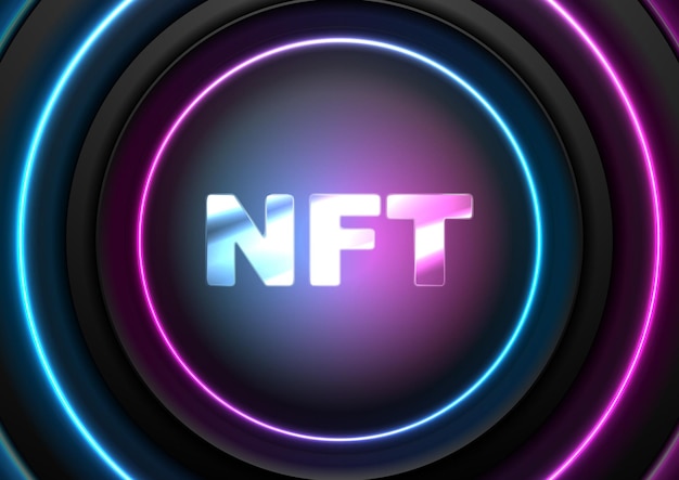 Fundo hitech NFT de token não fungível de néon roxo azul