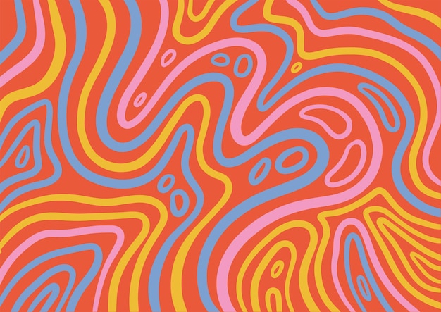 Fundo horizontal groovy psicodélico linha em negrito retro onda papel de parede líquido design vetorial plano