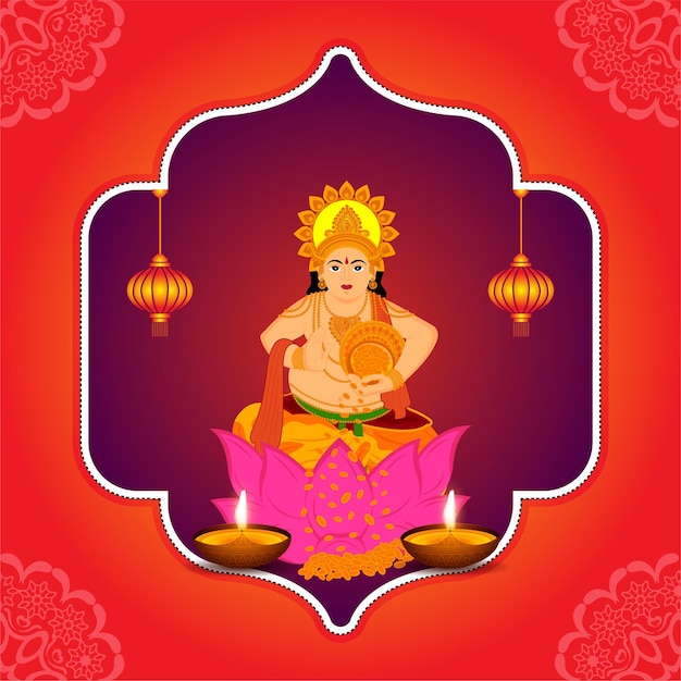 Fundo indiano tradicional em shubh dhanteras com ilustração vetorial de lord kuber