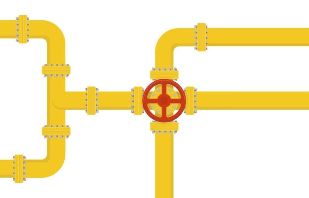 Fundo industrial com oleoduto água ou gasoduto com acessórios e válvulasVector a ilustração
