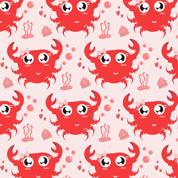 Fundo infantil com design de estilo plano animal padrão de caranguejos fofos