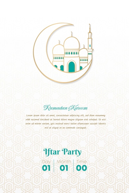 Fundo islâmico branco e dourado com linha artística de lua crescente e mesquita para design do ramadã