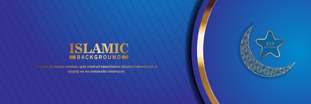 Fundo islâmico de luxo e banner em estilo azul e dourado