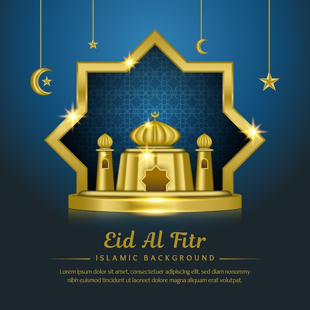 Vetor fundo islâmico eid realista com mesquita 3d dourada e azul