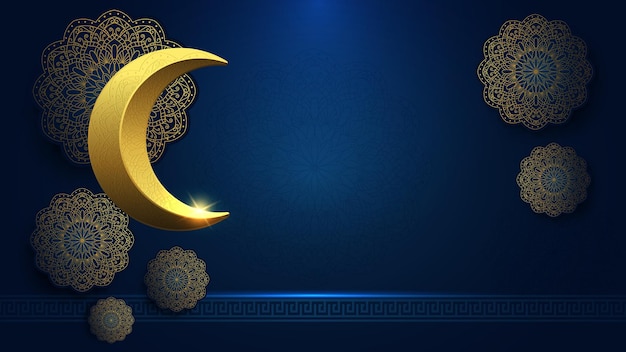 Fundo islâmico elegante com arabesco de mandala e lua crescente