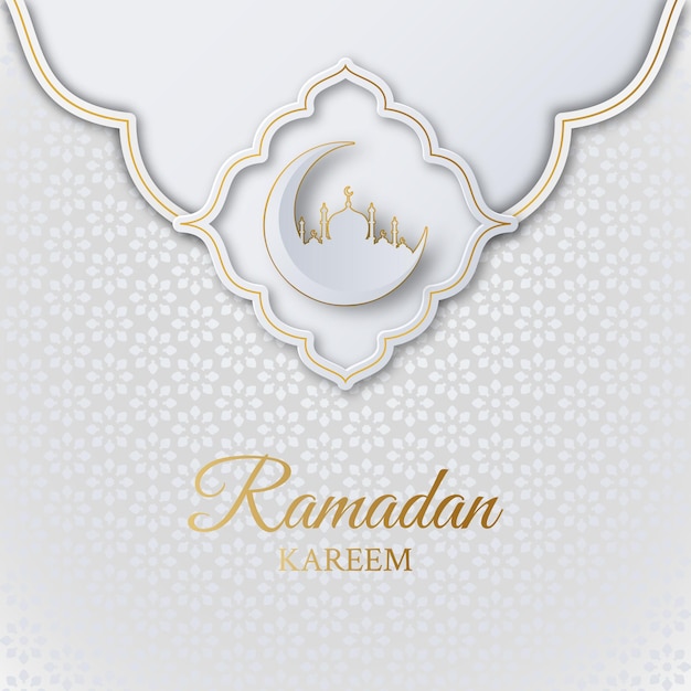 Fundo islâmico ramadan kareem com mesquita, crescente e padrão geométrico