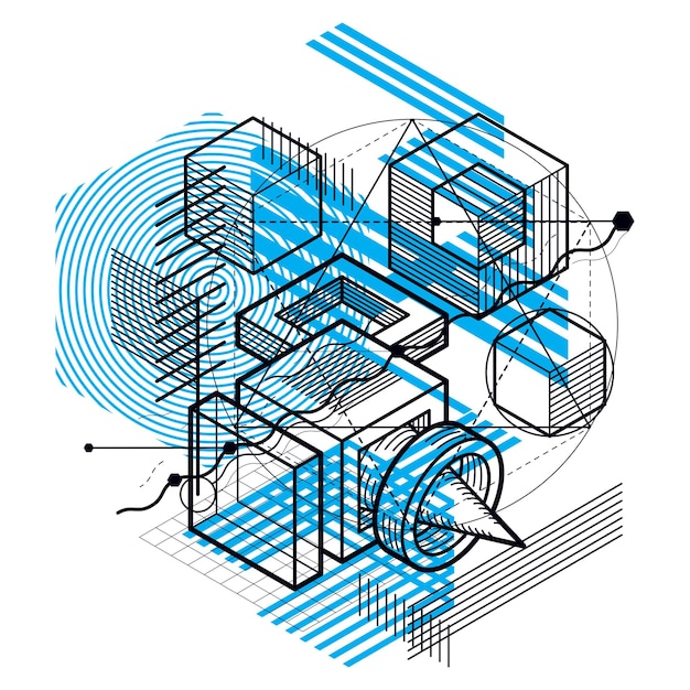 Fundo isométrico 3d vetor abstrato. layout de cubos, hexágonos, quadrados, retângulos e diferentes elementos abstratos.