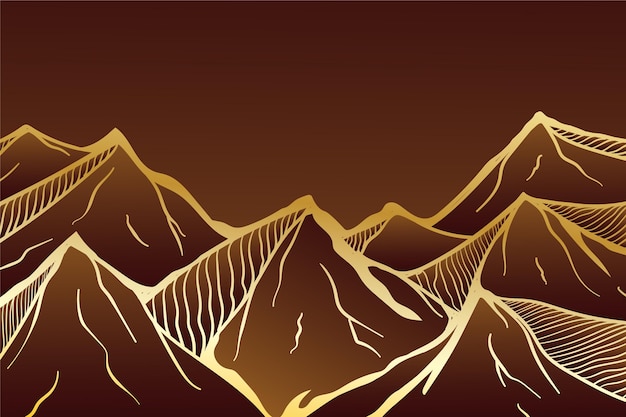 Fundo linear gradiente dourado com montanhas
