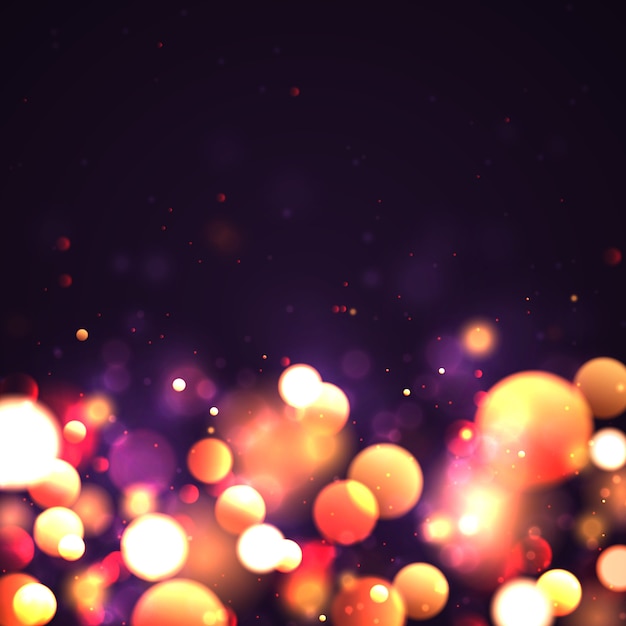 Fundo luminoso roxo e dourado festivo com bokeh colorido dourado das luzes.