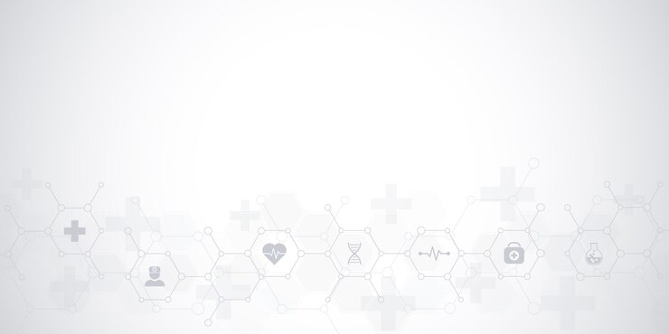 Vetor fundo médico abstrato com ícones e símbolos lisos. modelo de design com conceito e ideia para tecnologia de saúde, medicina de inovação, saúde, ciência e pesquisa.