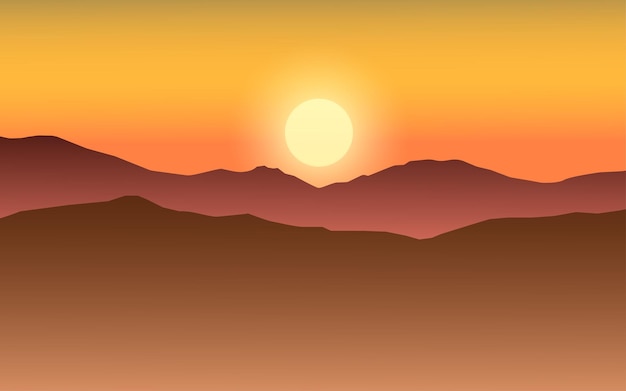 Vetor fundo minimalista da natureza da montanha do pôr do sol
