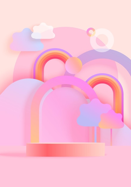 Fundo moderno e brilhante com arco-íris e plataforma de pódio Modelo para apresentações