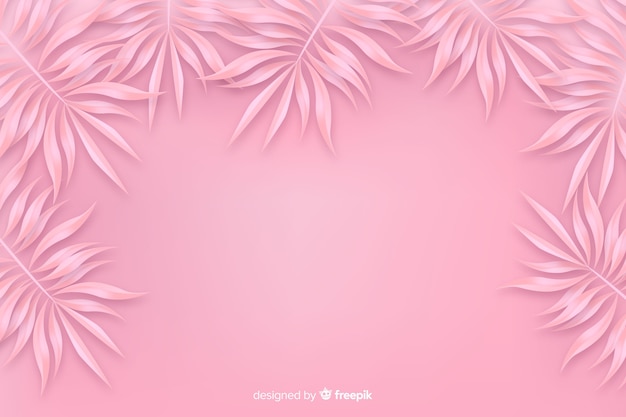 Fundo monocromático rosa com folhas