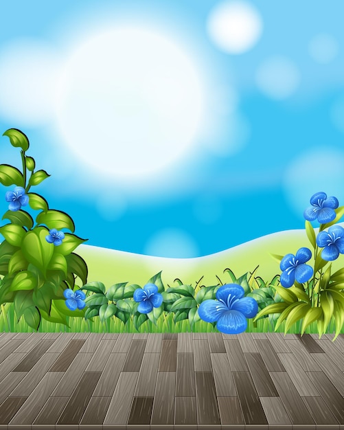 Fundo natural com campo de flores e grama verde