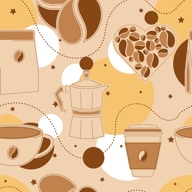 Fundo padrão sem costura com ilustração vetorial de ícones de café