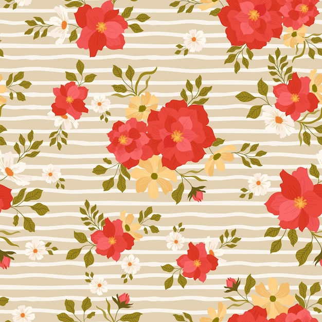 Fundo pastel suave com veludo vermelho floral e listras