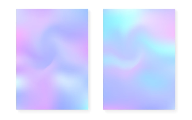 Fundo perolado com gradiente holográfico. Conjunto de capa de holograma. Estilo retro dos anos 90, 80. modelo gráfico para folheto, banner, papel de parede, tela do celular. Conjunto de fundo perolado elegante.