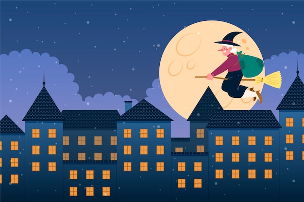 Fundo plano de befana desenhado à mão