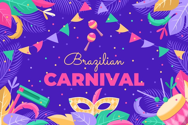 Vetor fundo plano de celebração do carnaval brasileiro