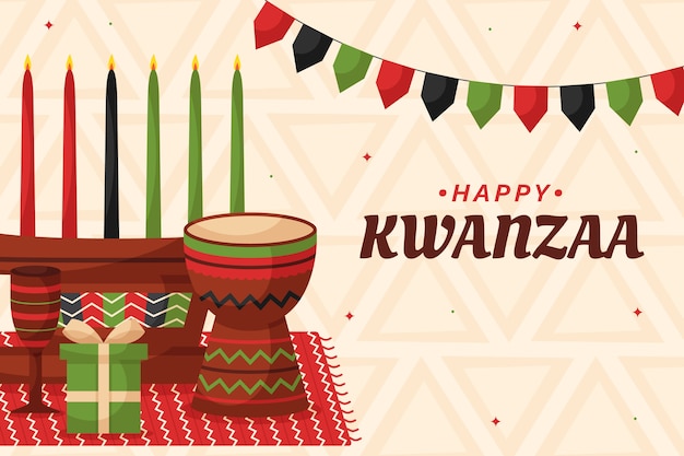 Fundo plano de kwanzaa desenhado à mão