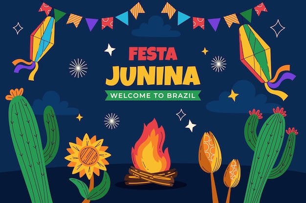 Vetor fundo plano para a celebração brasileira das festas juninas