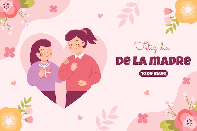 Vetor fundo plano para a celebração do dia das mães em espanhol
