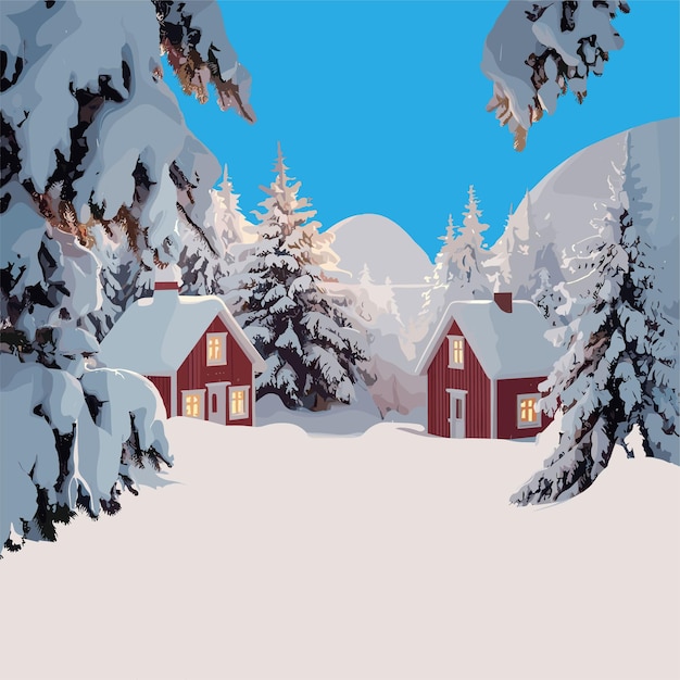 Fundo plano para a estação de inverno com neve e projeto de modelo de casa