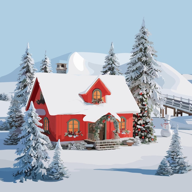 Fundo plano para a estação de inverno com neve e projeto de modelo de casa
