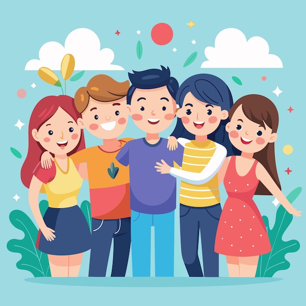 Fundo plano vetorial colorido Celebrando o Dia da Amizade com amigos