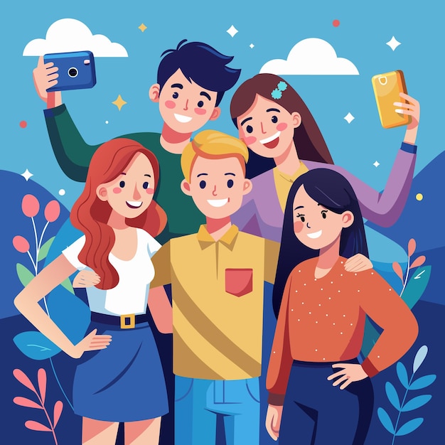 Fundo plano vetorial colorido Celebrando o Dia da Amizade com amigos