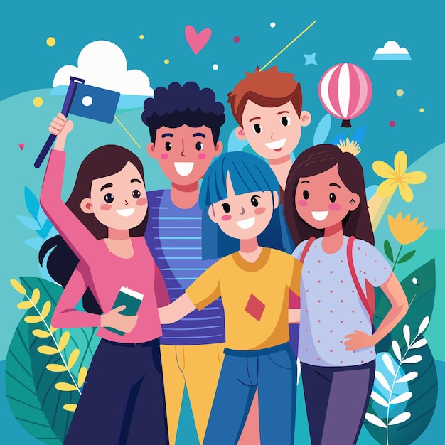 Fundo plano vetorial colorido Celebrando o Dia da Amizade com amigos