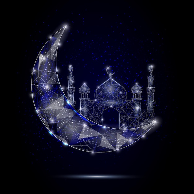 Fundo poligonal geométrico do vetor da lua da mesquita islâmica