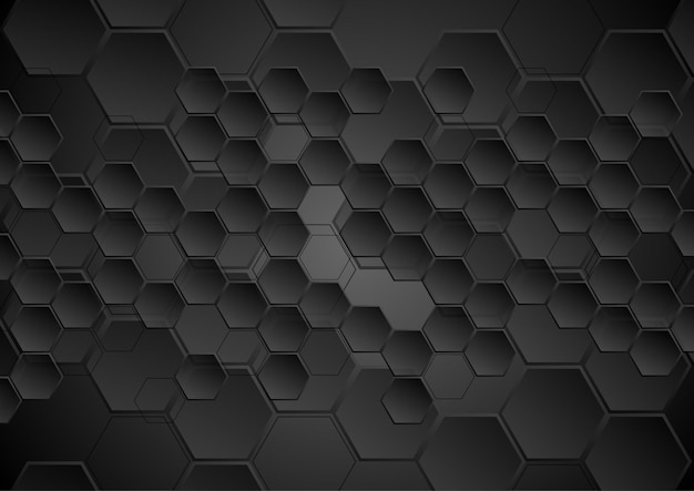 Vetor fundo preto abstrato com textura de hexágonos design gráfico de tecnologia vetorial escuro