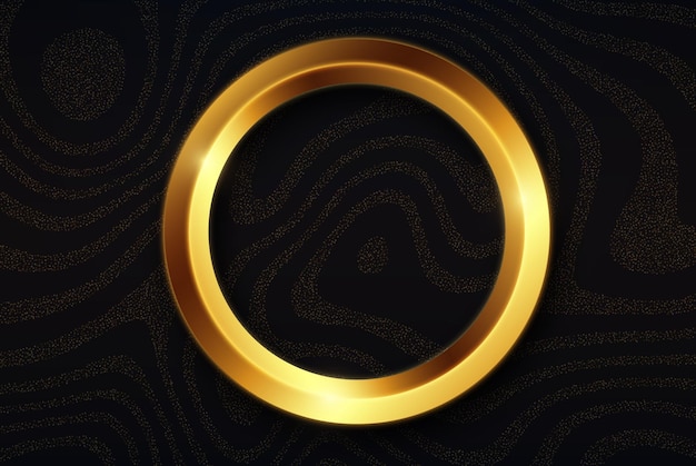 Fundo preto abstrato com uma combinação de pontos dourados brilhantes moldura dourada do círculogold brilhos