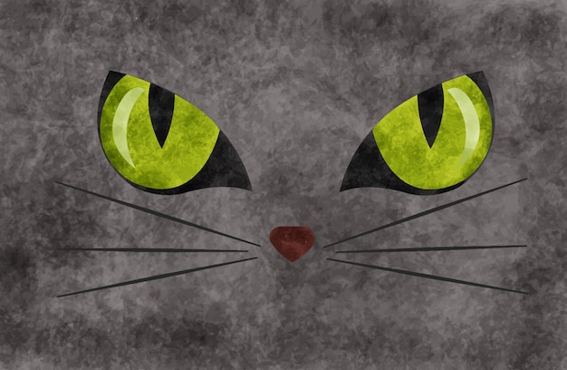 Vetor fundo preto assustador dos olhos de gato aquarela de halloween.