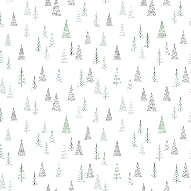 Fundo preto e verde da árvore de Natal Ícone de vetor de desenho de linha de árvore de abeto Padrão de design de férias isolado em branco Conceito de forma simples