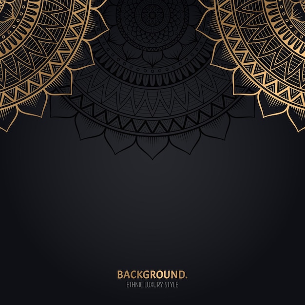 Fundo preto islâmico com decoração de mandala dourada